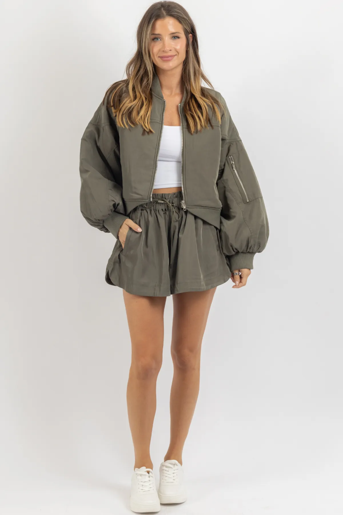 MALIBU OLIVE BOMBER   SHORT SET