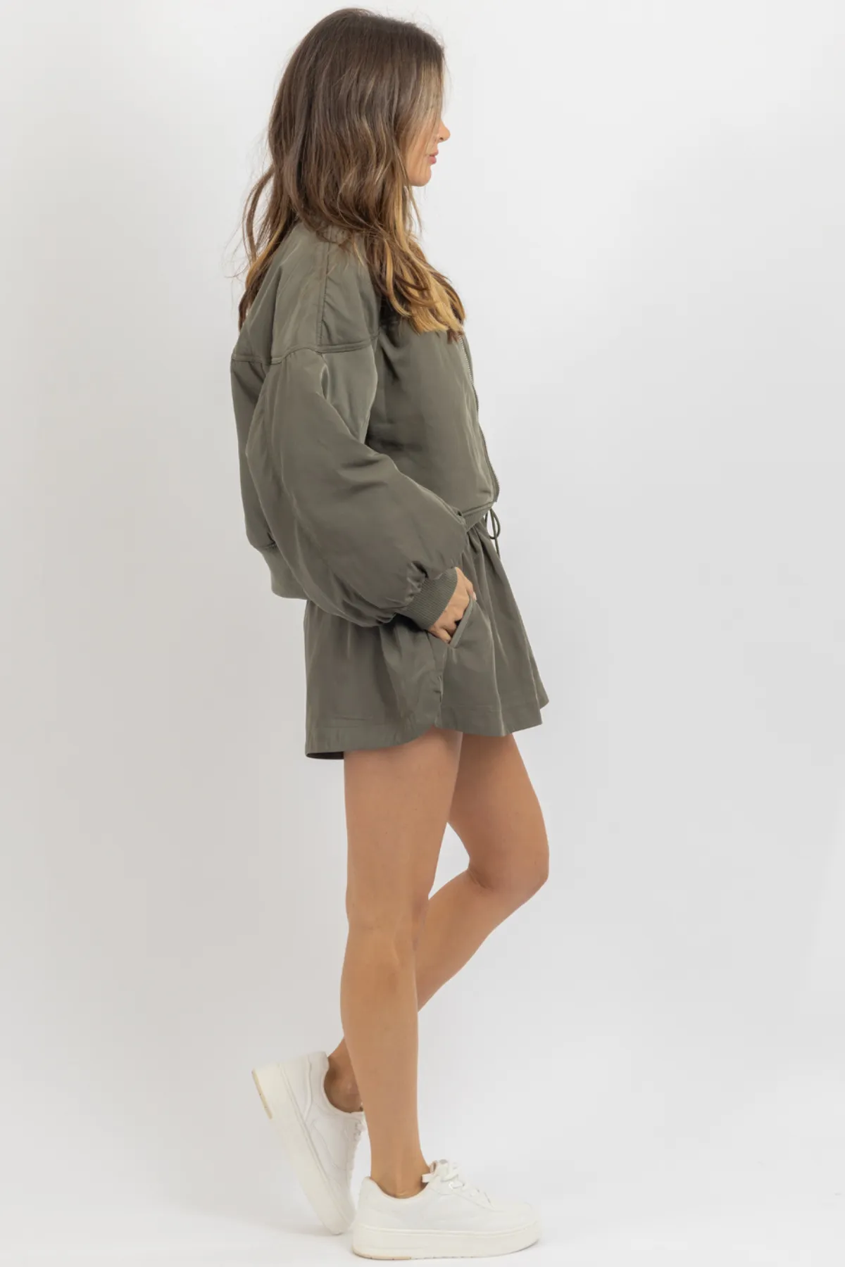 MALIBU OLIVE BOMBER   SHORT SET