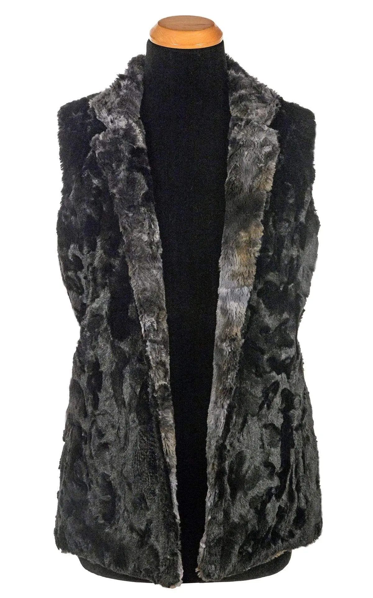 Mandarin Vest Short, Reversible less pockets - Luxury Faux Fur in Highland in Skye with Cuddly Fur