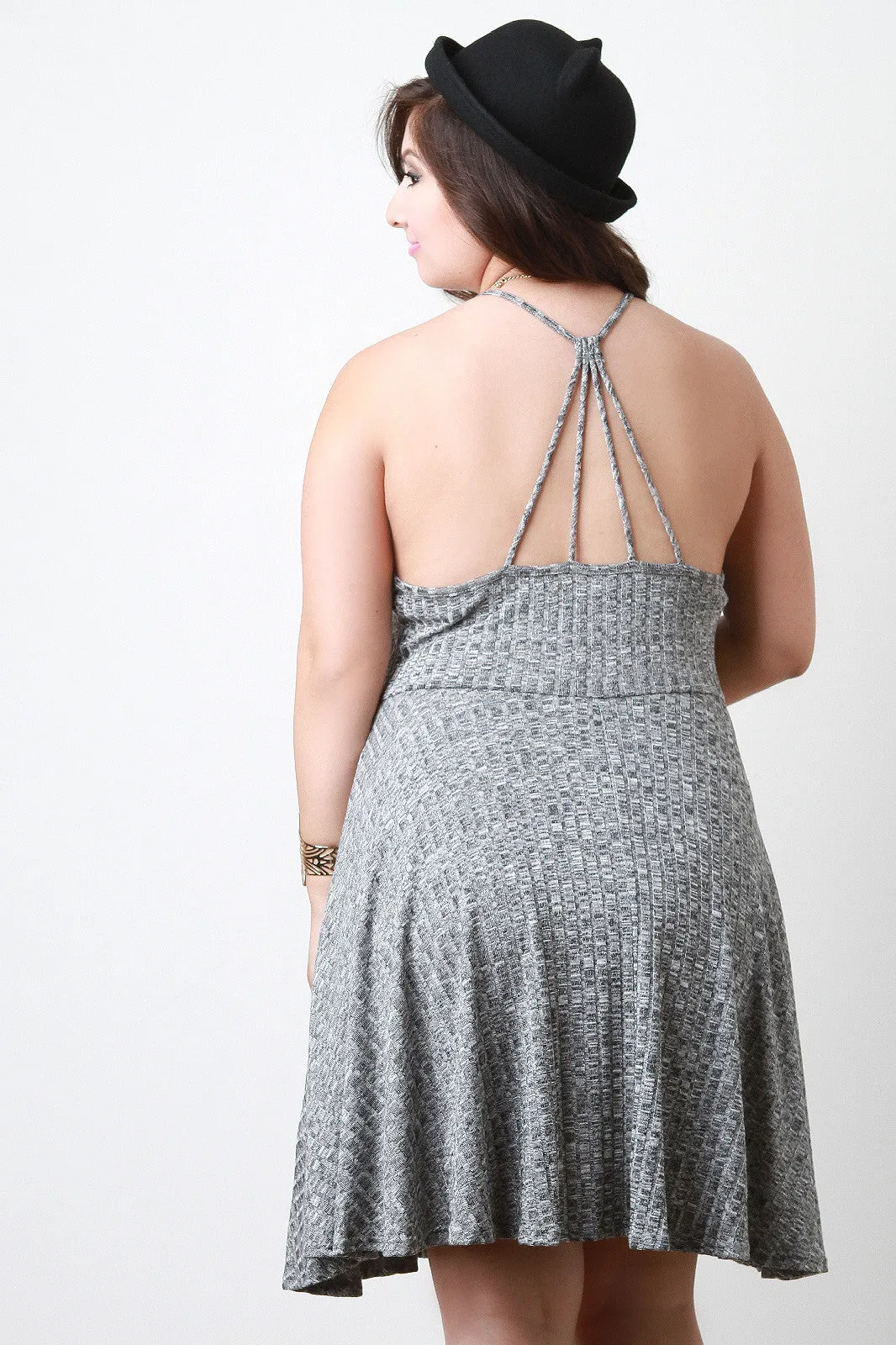 Melange Ribbed Knit Sleeveless Skater Dress