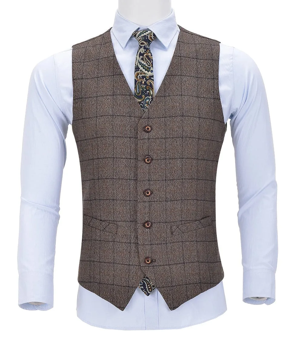 Men's Business Suit Vest V Neck Plaid Dress Vest