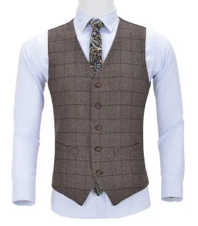 Men's Business Suit Vest V Neck Plaid Dress Vest