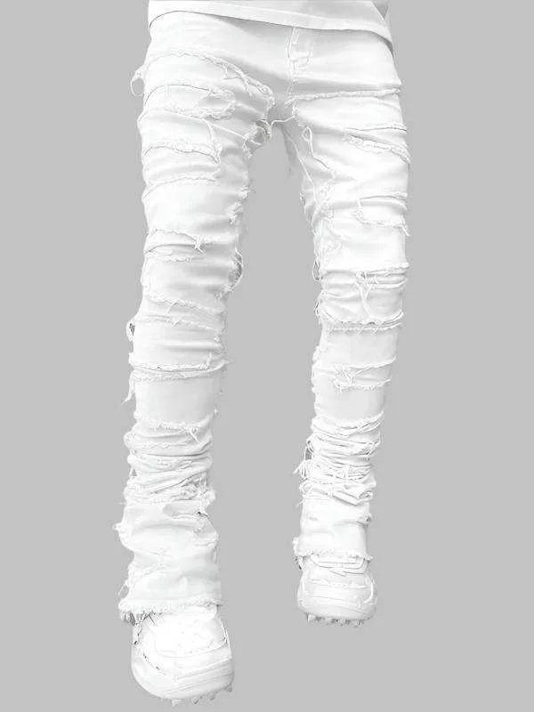 Men's new stretch patch denim straight pants