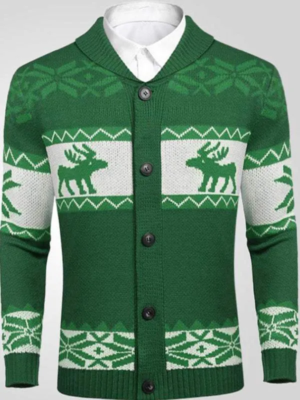 Men's Reindeer Pattern Knit Cardigan Sweater