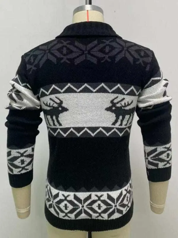 Men's Reindeer Pattern Knit Cardigan Sweater