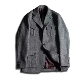 Men's Vintage Wool Tweed Blazer - Classic Safari Jacket