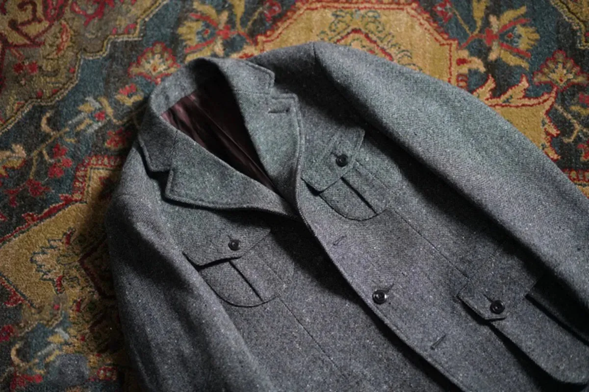 Men's Vintage Wool Tweed Blazer - Classic Safari Jacket