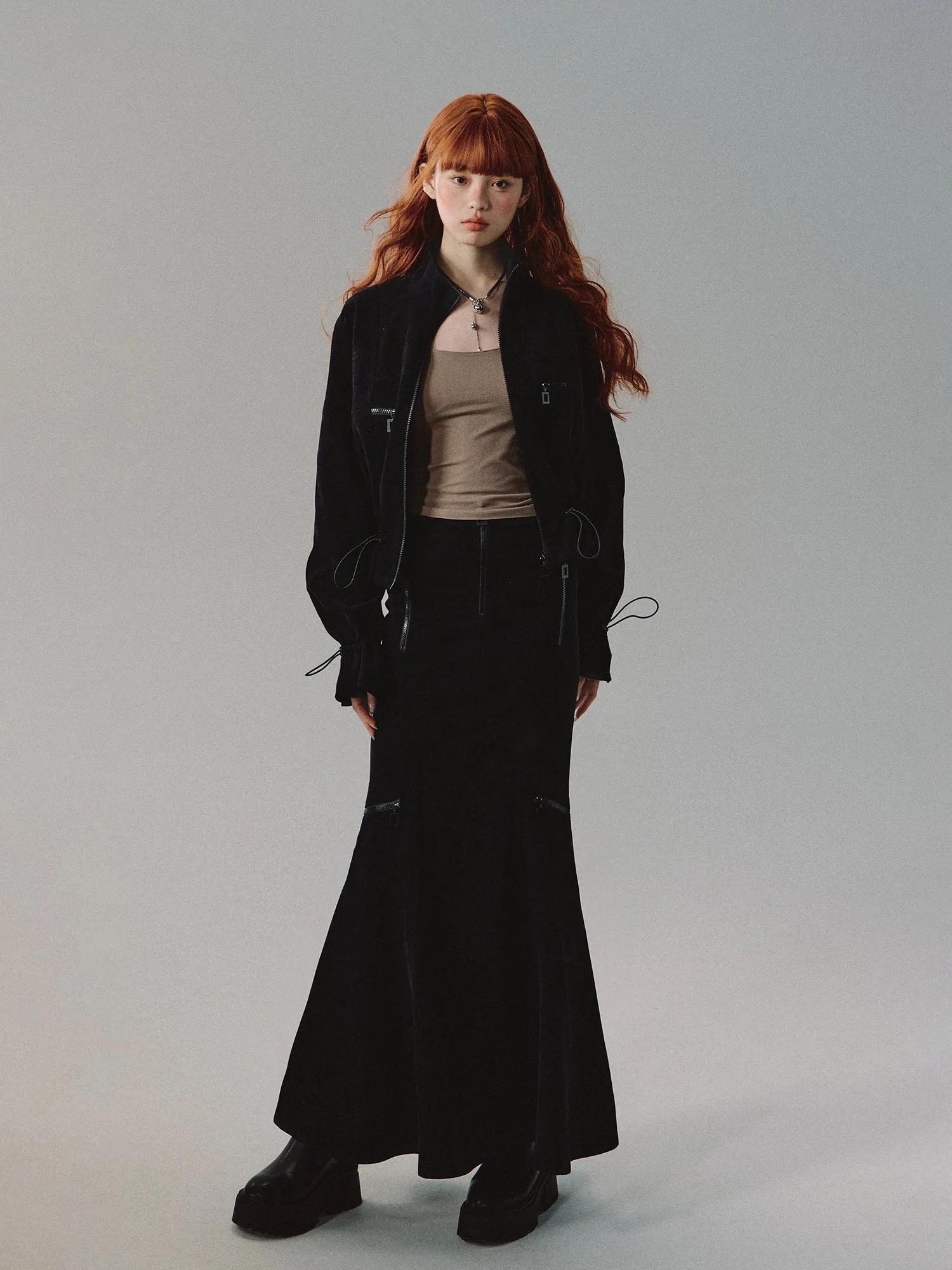 Mermaid Set-Up Casual Drawstring Parka＆Long-Skirt