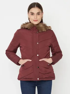 Mettle Women Maroon Full Sleeve Parka Jacket