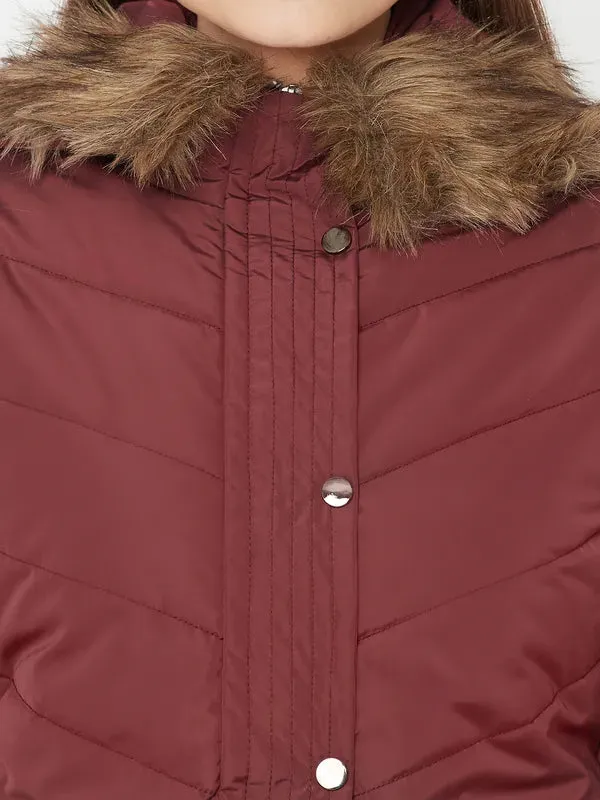 Mettle Women Maroon Full Sleeve Parka Jacket