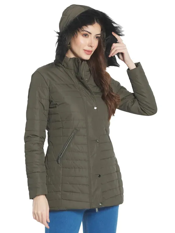 Mettle Women Olive Green Longline Parka Jacket