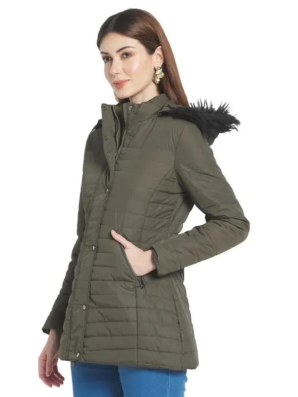 Mettle Women Olive Green Longline Parka Jacket