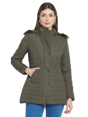 Mettle Women Olive Green Longline Parka Jacket