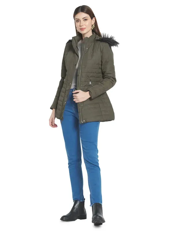 Mettle Women Olive Green Longline Parka Jacket