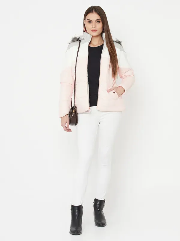 Mettle Women Pink Colourblocked Full Sleeve Parka Jacket