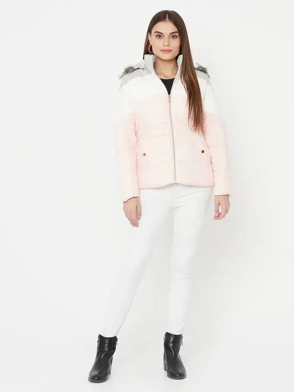 Mettle Women Pink Colourblocked Full Sleeve Parka Jacket