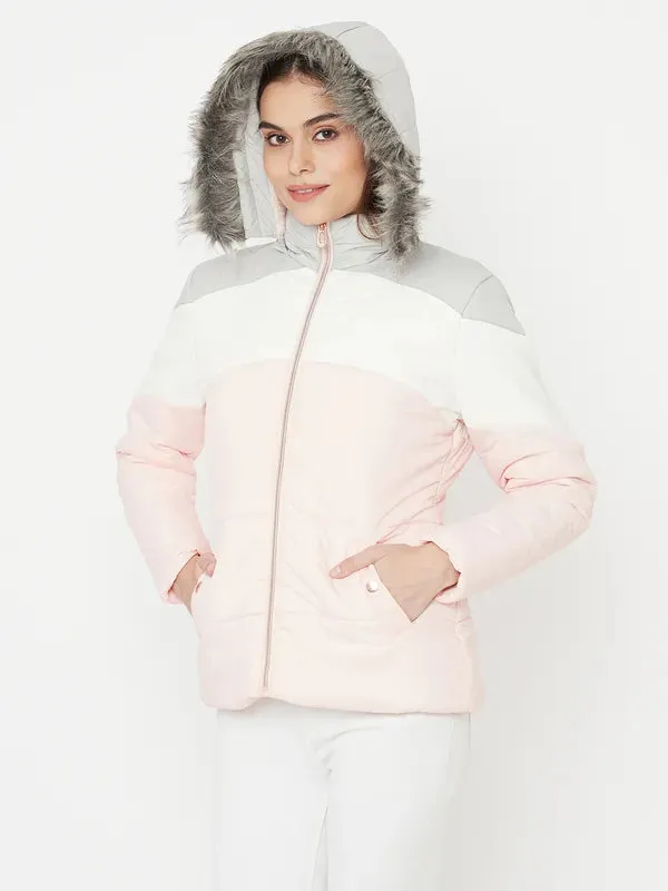 Mettle Women Pink Colourblocked Full Sleeve Parka Jacket