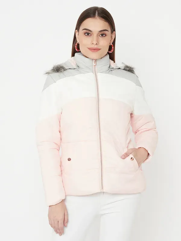 Mettle Women Pink Colourblocked Full Sleeve Parka Jacket