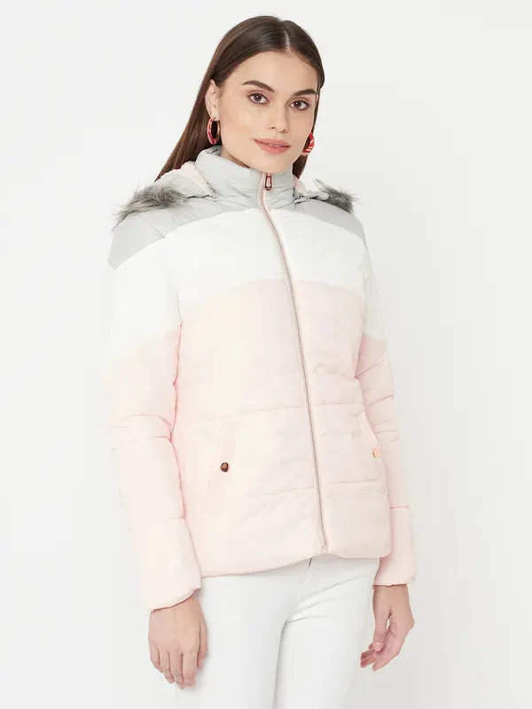 Mettle Women Pink Colourblocked Full Sleeve Parka Jacket