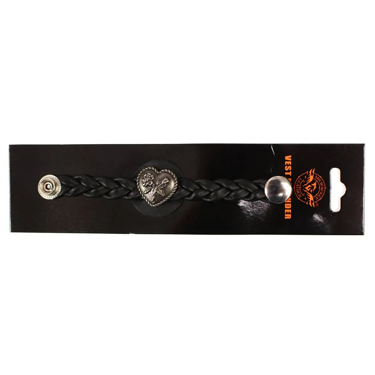 Milwaukee Leather Heart Medallion Vest Extender Genuine Leather Braided Strap 6.5" Extension MLA1067-Single