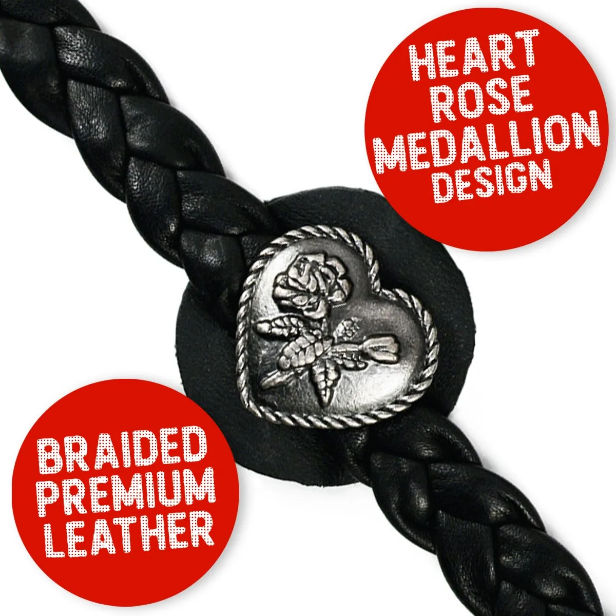 Milwaukee Leather Heart Medallion Vest Extender Genuine Leather Braided Strap 6.5" Extension MLA1067-Single