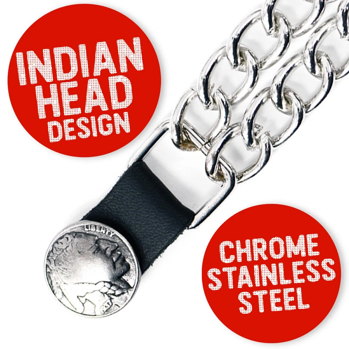 Milwaukee Leather Indian Head Medallion Vest Extender - Double Chrome Chains Genuine Leather 6.5" Extension MLA1014-Single