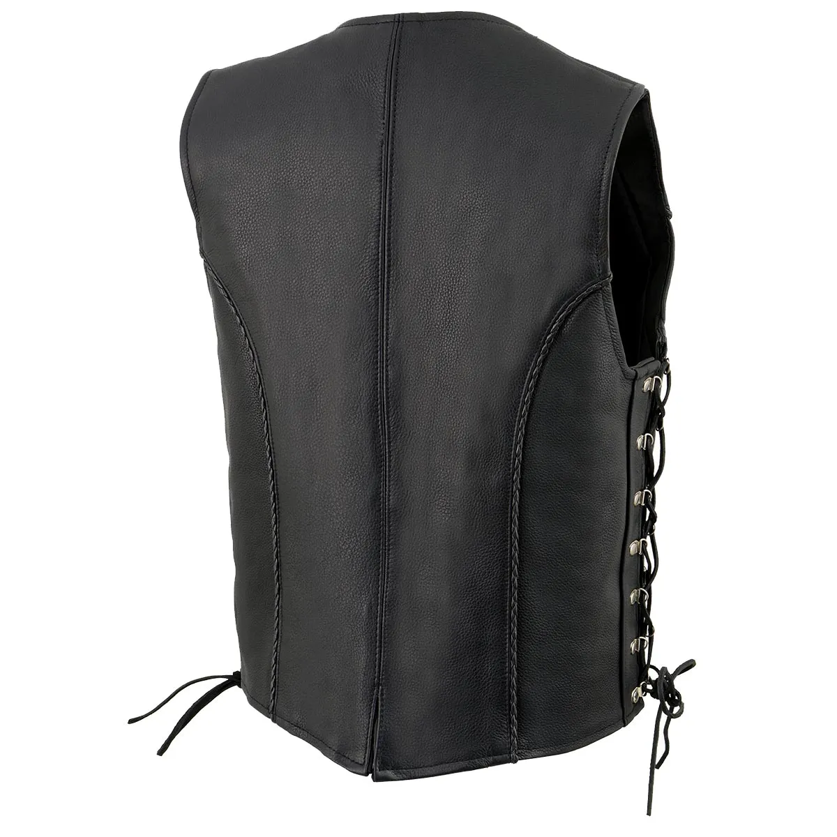 Milwaukee Leather ML2042 Women's Black Thin Braid Naked Leather Side Lace Motorcycle Rider Vest- Front Snap Closure