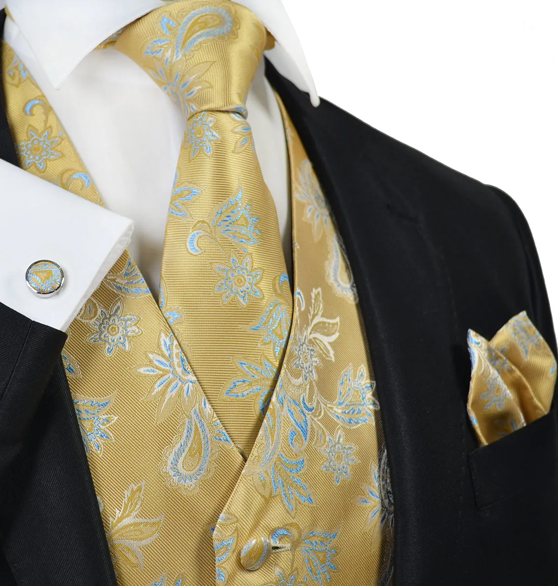 Misted Yellow Floral Tuxedo Vest Set