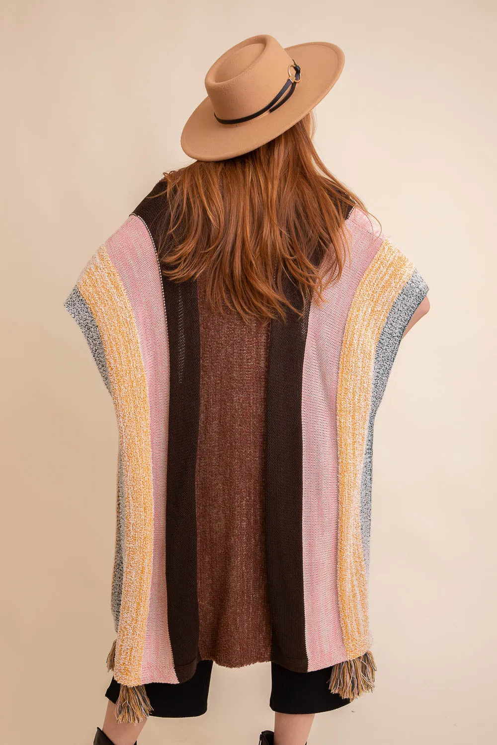 Multi-color Striped Tassel Poncho❤