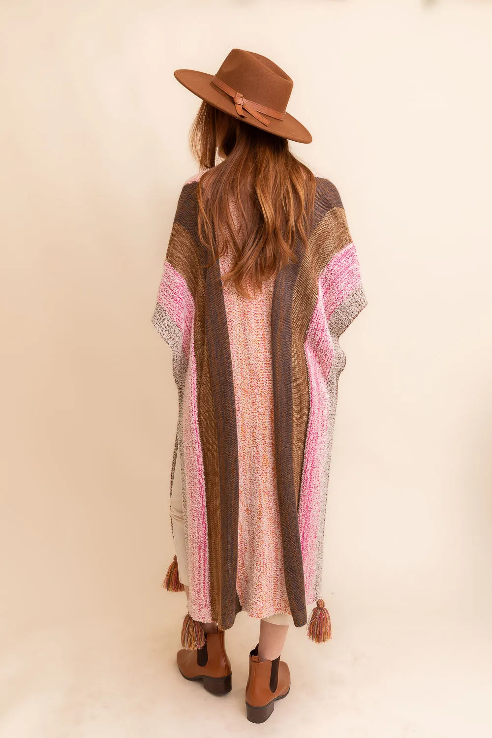 Multi-color Striped Tassel Poncho❤