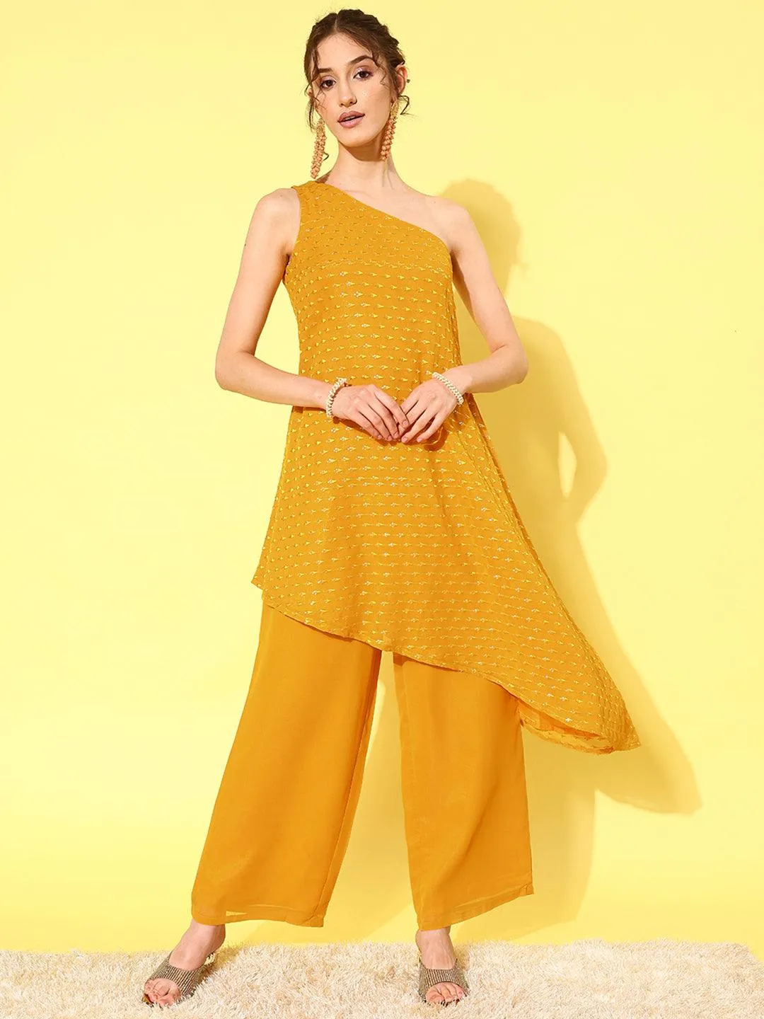 Mustard Embellished Georgette Co-Ords