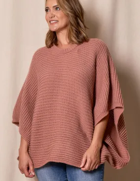 Natalie Cropped Sweater Poncho - Dusty Rose