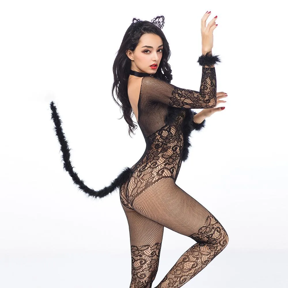 Naughty Kitten Lingerie Bodystocking Costume