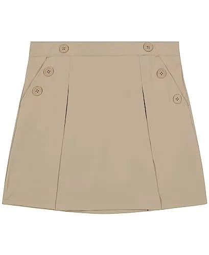 Nautica Girls' Big School Uniform Pull-On Scooter Skirt with Undershorts, Poplin Style with Button Pockets, Wrinkle & Fade Resistant, Khaki, 10