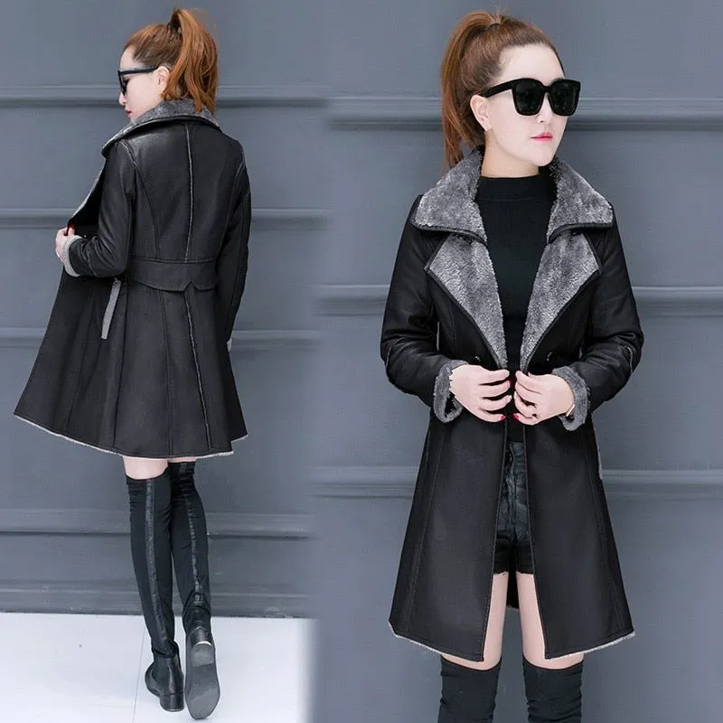 New 2018 Winter Women Faux Lambs Wool Coat Faux Suede Leather Jackets Thick Warm Shearling Coats