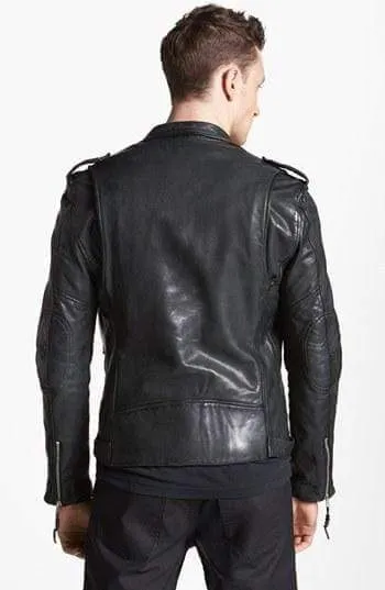 New Men's Black Belted Buckle Zip Up Leather