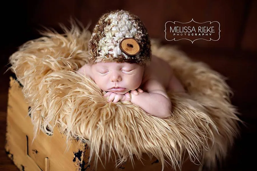 Newborn Merino Button Hat Brown Beige Cream