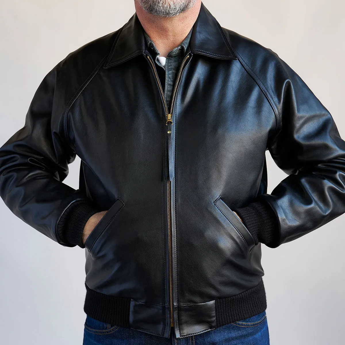 No.410 Raglan Jacket Horsehide | Black/Olive