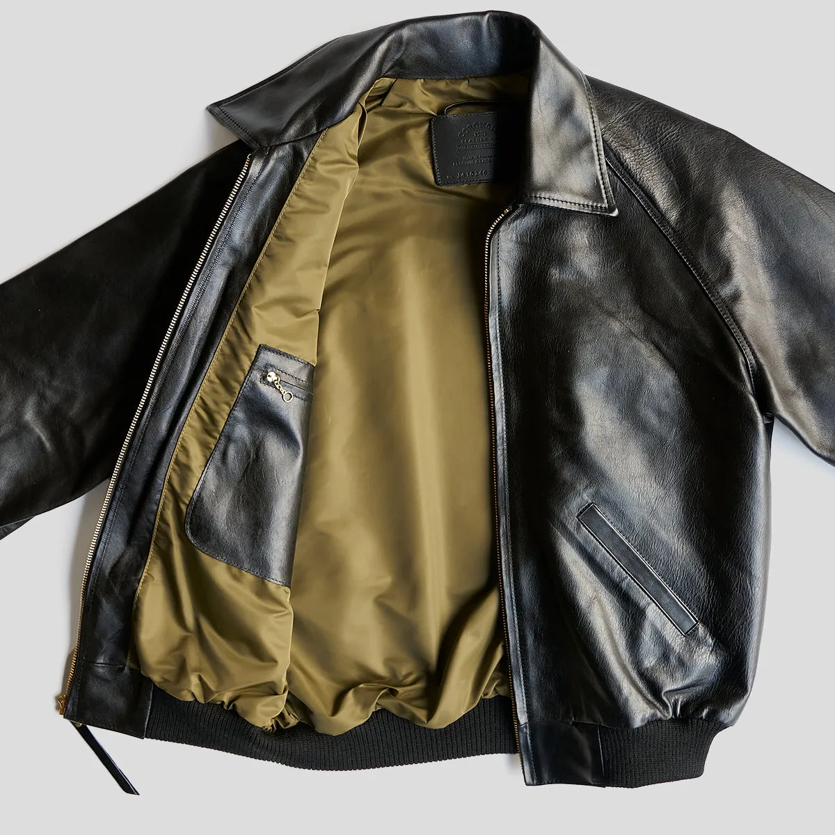 No.410 Raglan Jacket Horsehide | Black/Olive