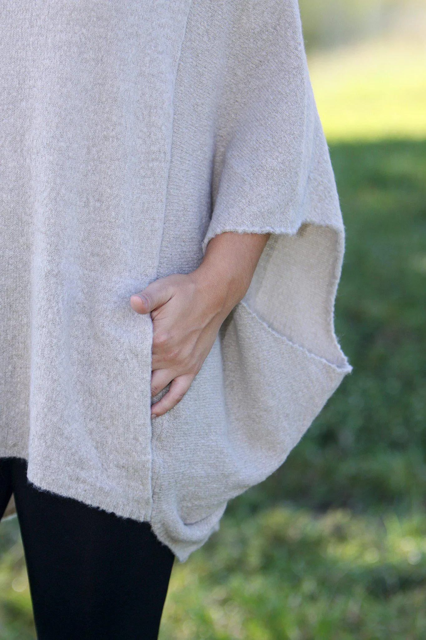 Oatmeal Poncho Cowl Neck Sweater