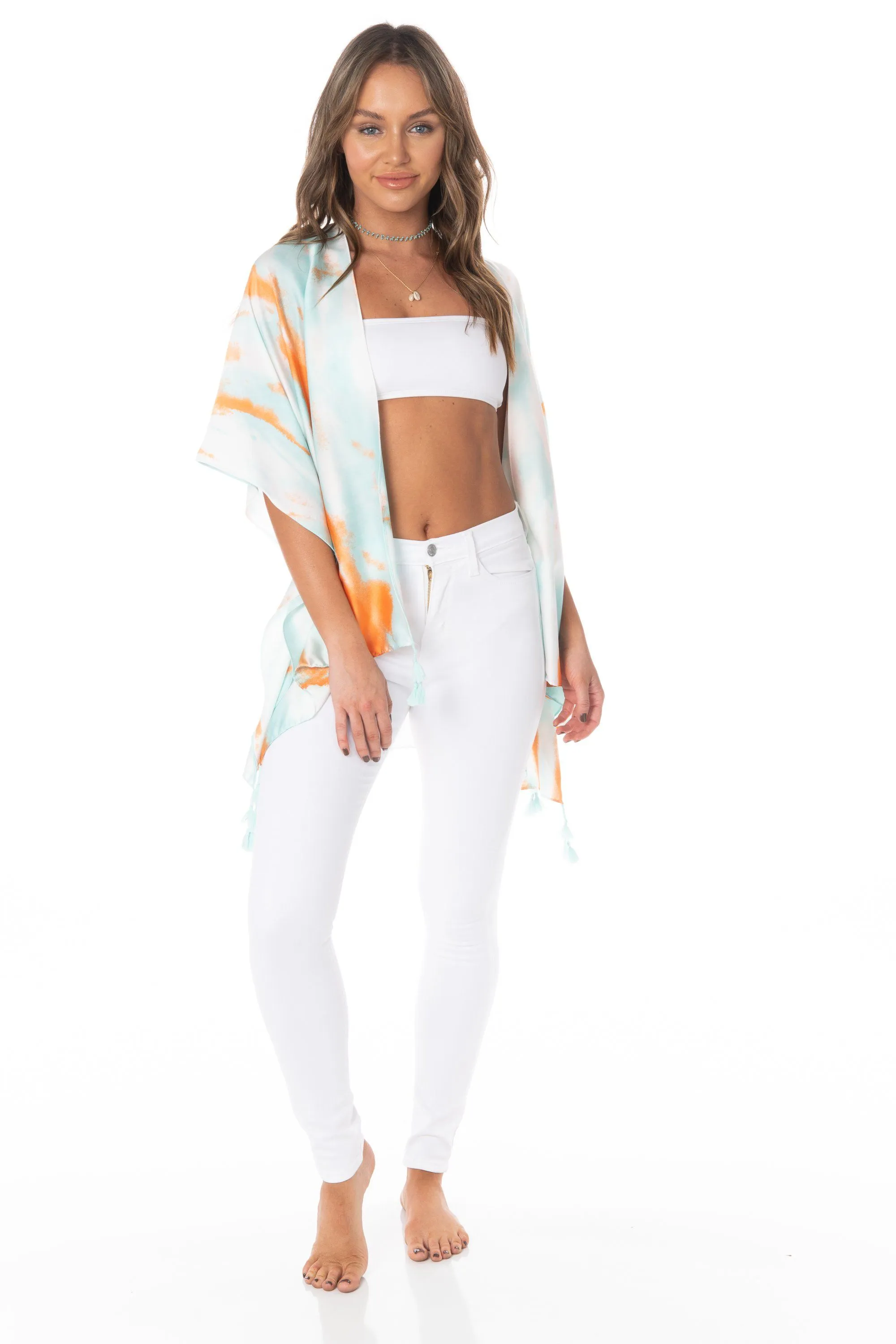 Orange Blue Tie Dye Tassel Cover Up