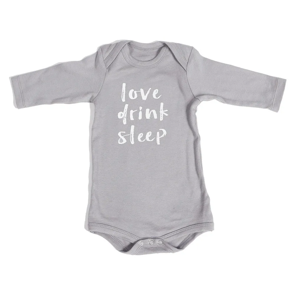 Organic Onesie - Long Sleeve Gray (love, drink, sleep)