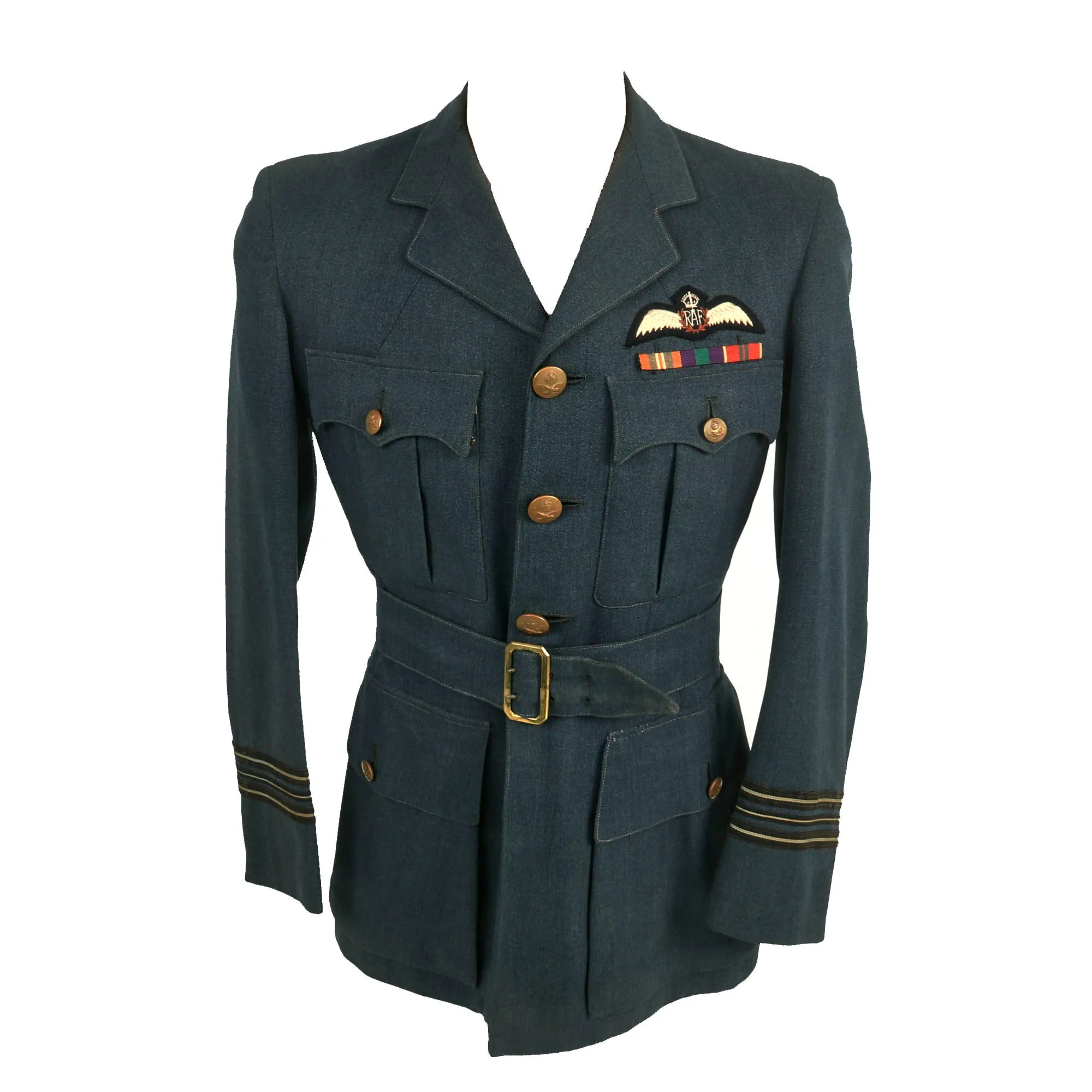 Original British WWII Royal Air Force Named Squadron Leader Pilot’s Uniform Jacket & Breeches - RAF Pilot’s Wings and Ribbon Bar