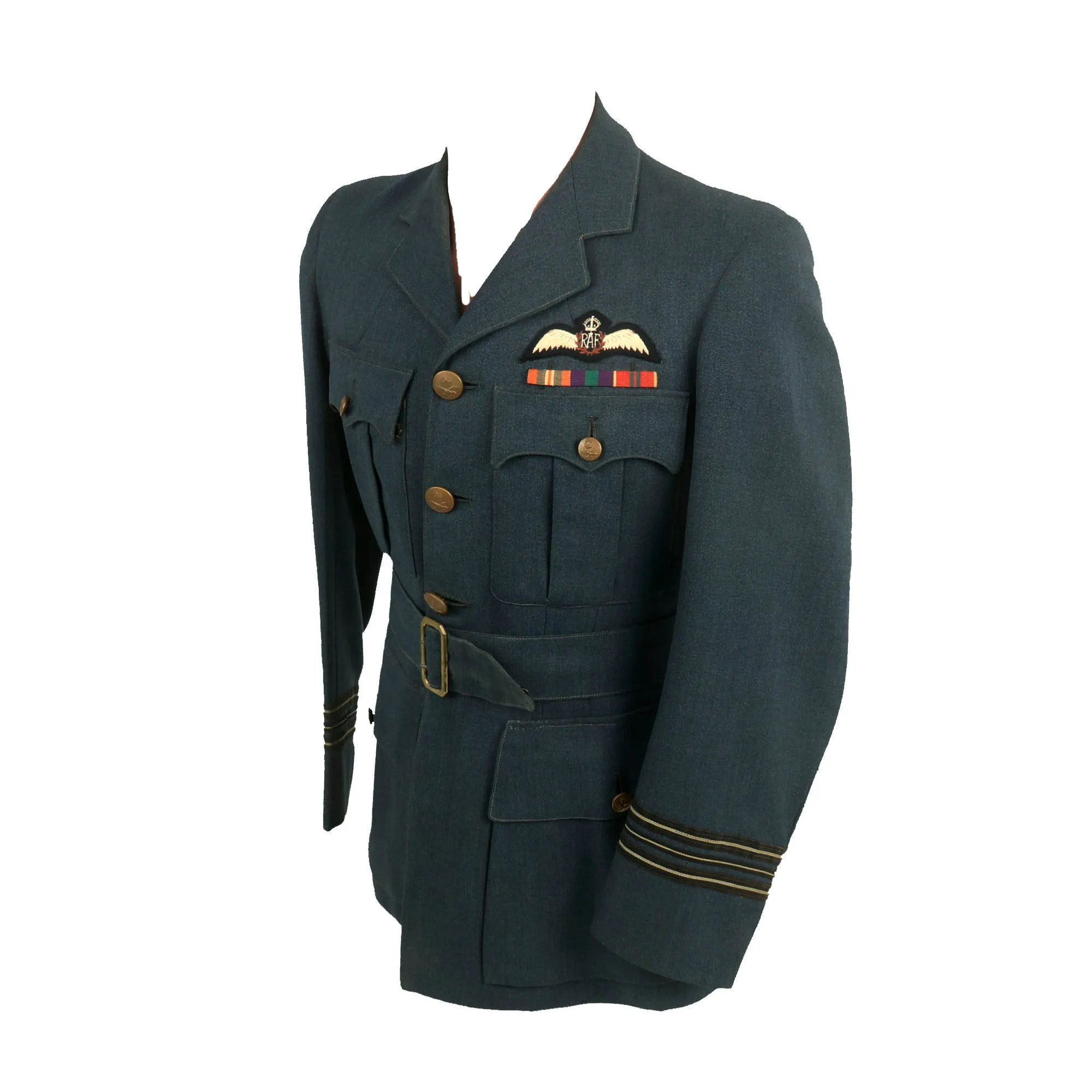 Original British WWII Royal Air Force Named Squadron Leader Pilot’s Uniform Jacket & Breeches - RAF Pilot’s Wings and Ribbon Bar