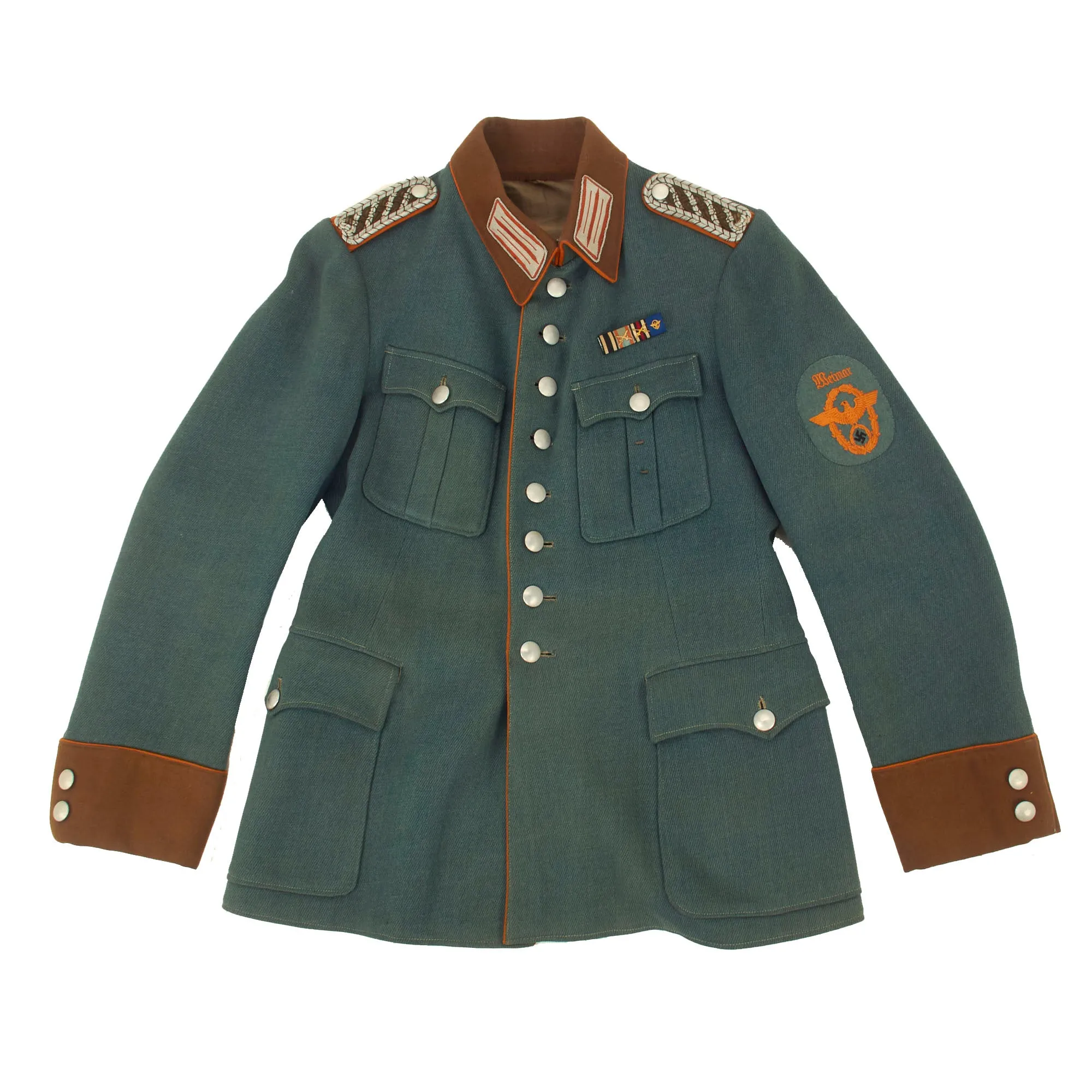 Original German WWII Gendarmerie Rural Police Weimar Area Meister NCO's M36 Field Tunic with WWI Era Medal Bar