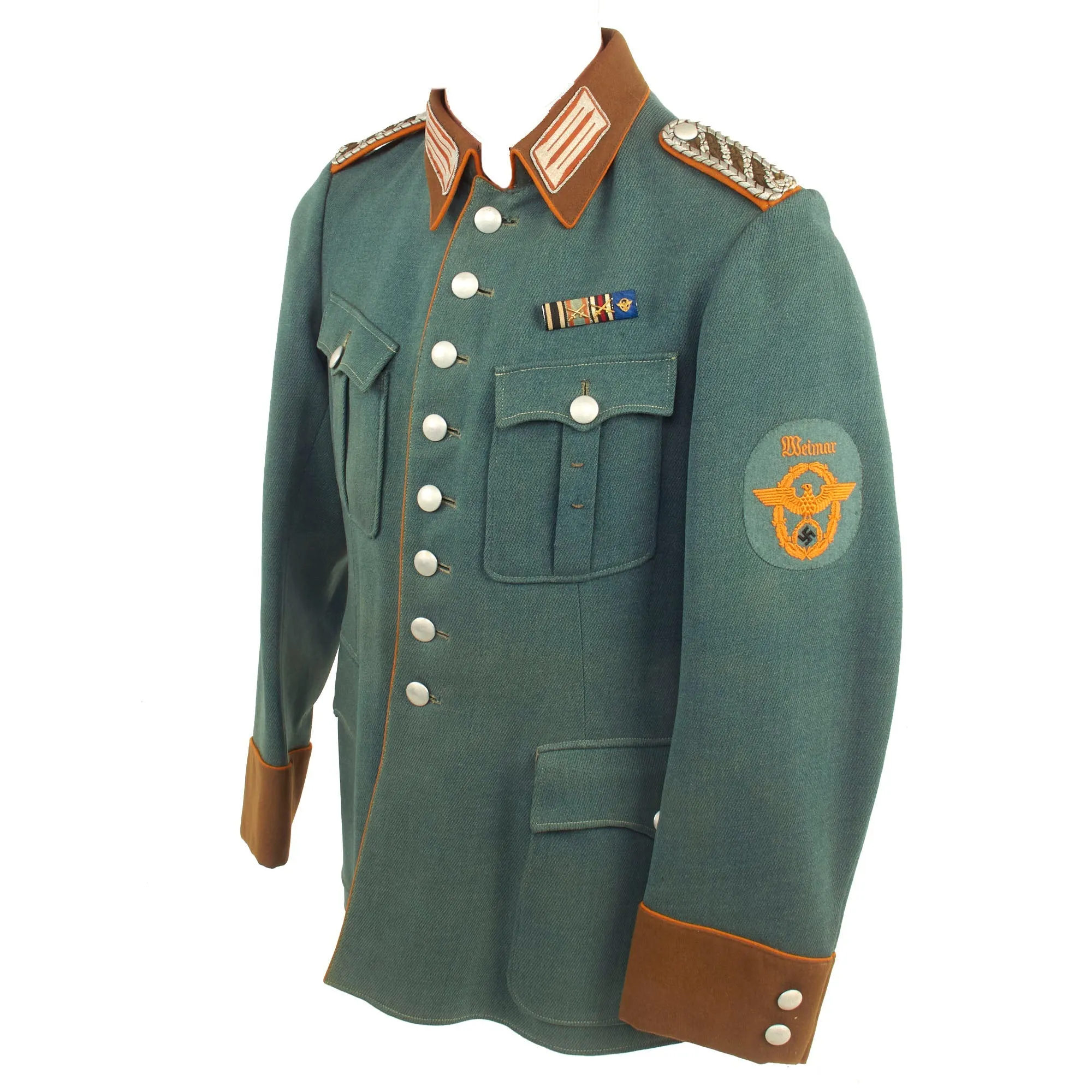 Original German WWII Gendarmerie Rural Police Weimar Area Meister NCO's M36 Field Tunic with WWI Era Medal Bar