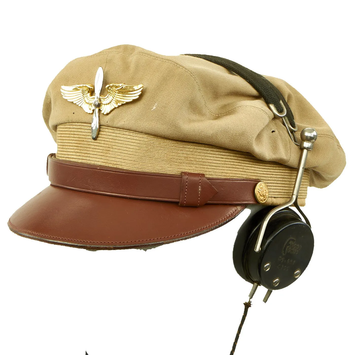 Original U.S. WWII Army Air Force Aviation Cadet Crush Cap with Commercial Headphones