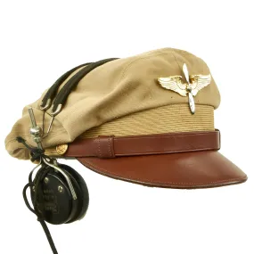 Original U.S. WWII Army Air Force Aviation Cadet Crush Cap with Commercial Headphones