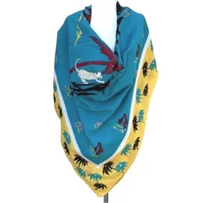 Palm Tree Giraffe Zebra Colorful Tropical Yellow Aqua Pink Square Scarf 52.5" x 53