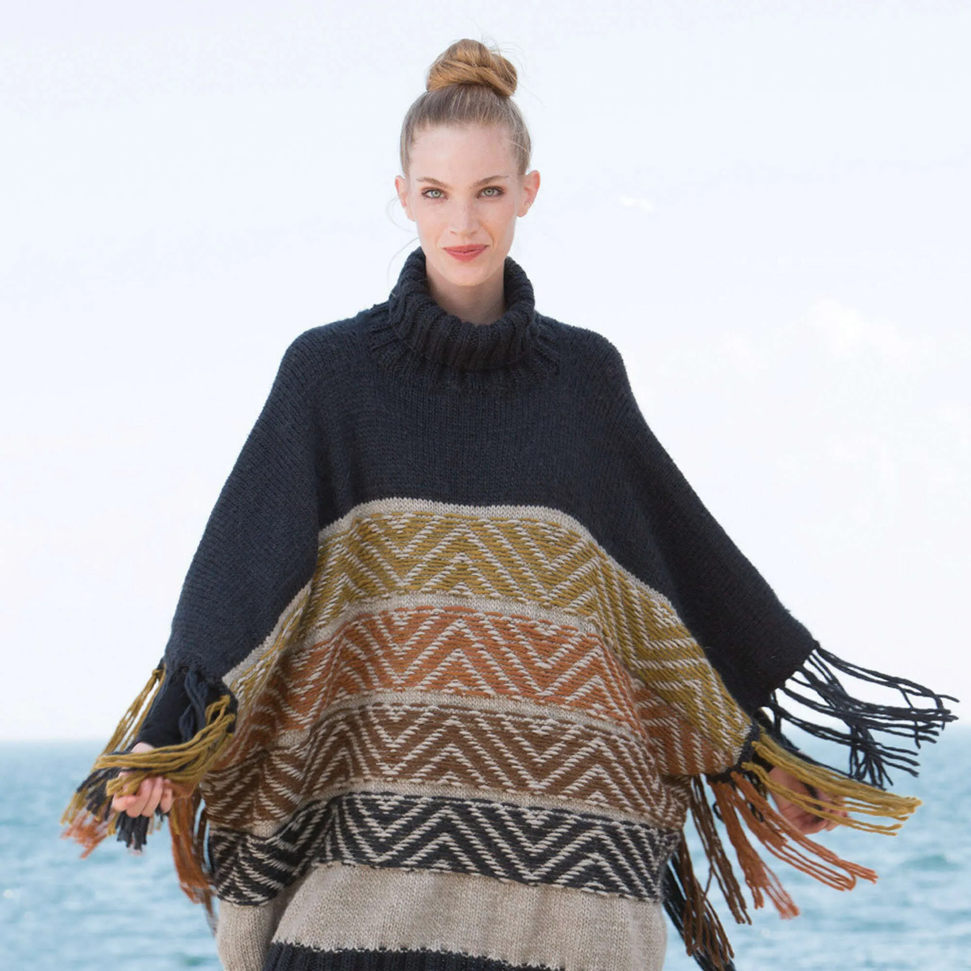 Patons Reverse Fair Isle Knit Poncho